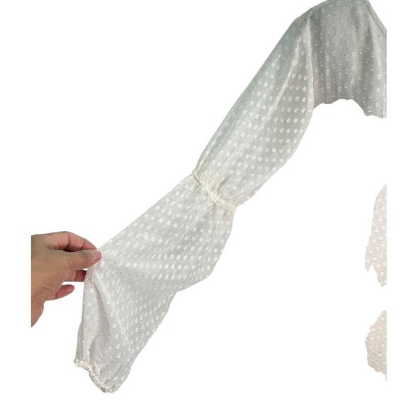 LOFT Outlet Off White Long Sleeve Blouse Body Lined Sheer Sleeve Size Medium - Picture 2 of 13